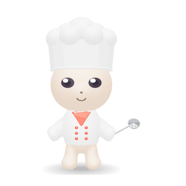 Little Chef: A little chef in a tall puffy toque and neckerchief, ready with a ladle