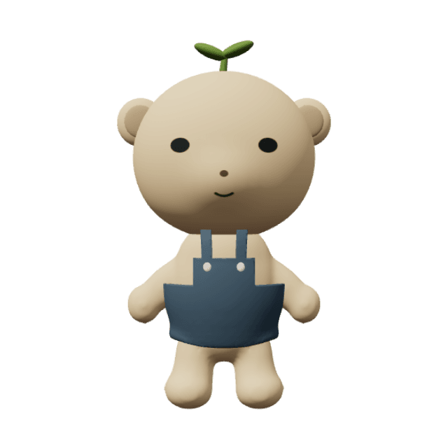 Studio Gardener: A cheerful maker in fitted overalls, with a sprout on top